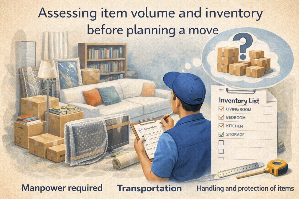 Assessing item volume and inventory before planning a move