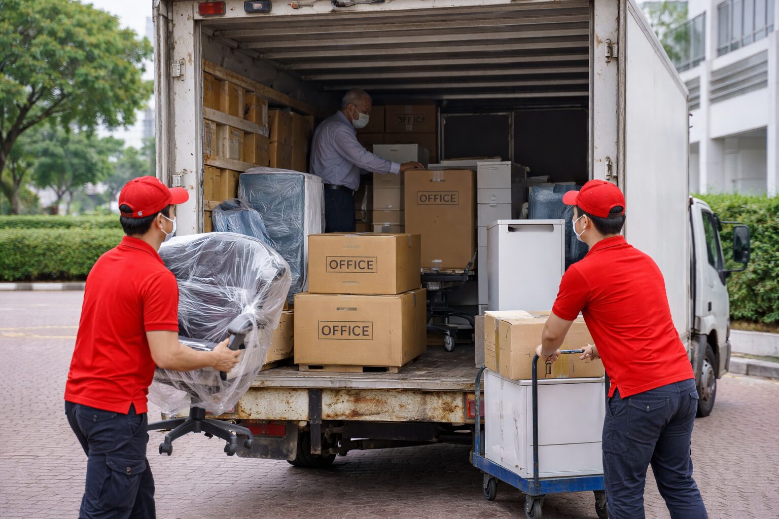 Moving truck being loaded with furniture and boxes in Singapore