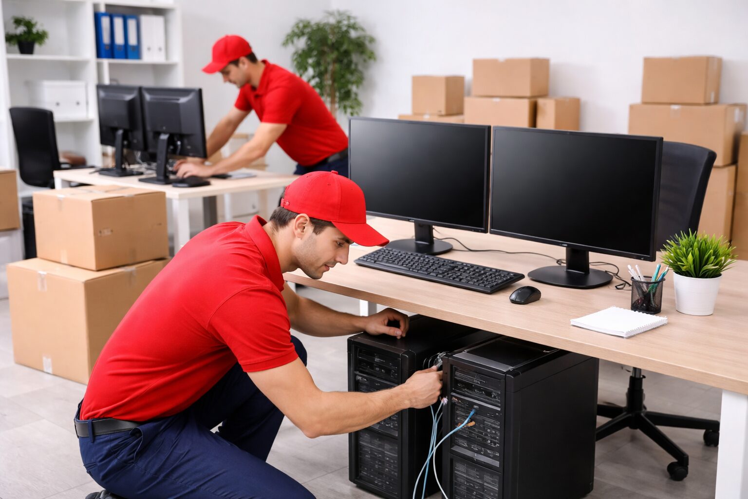  IT setup being installed in a new office workspace