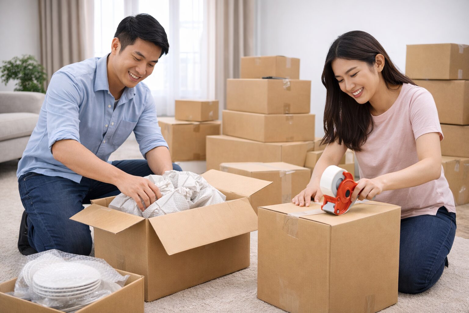 Packing boxes carefully before moving homes