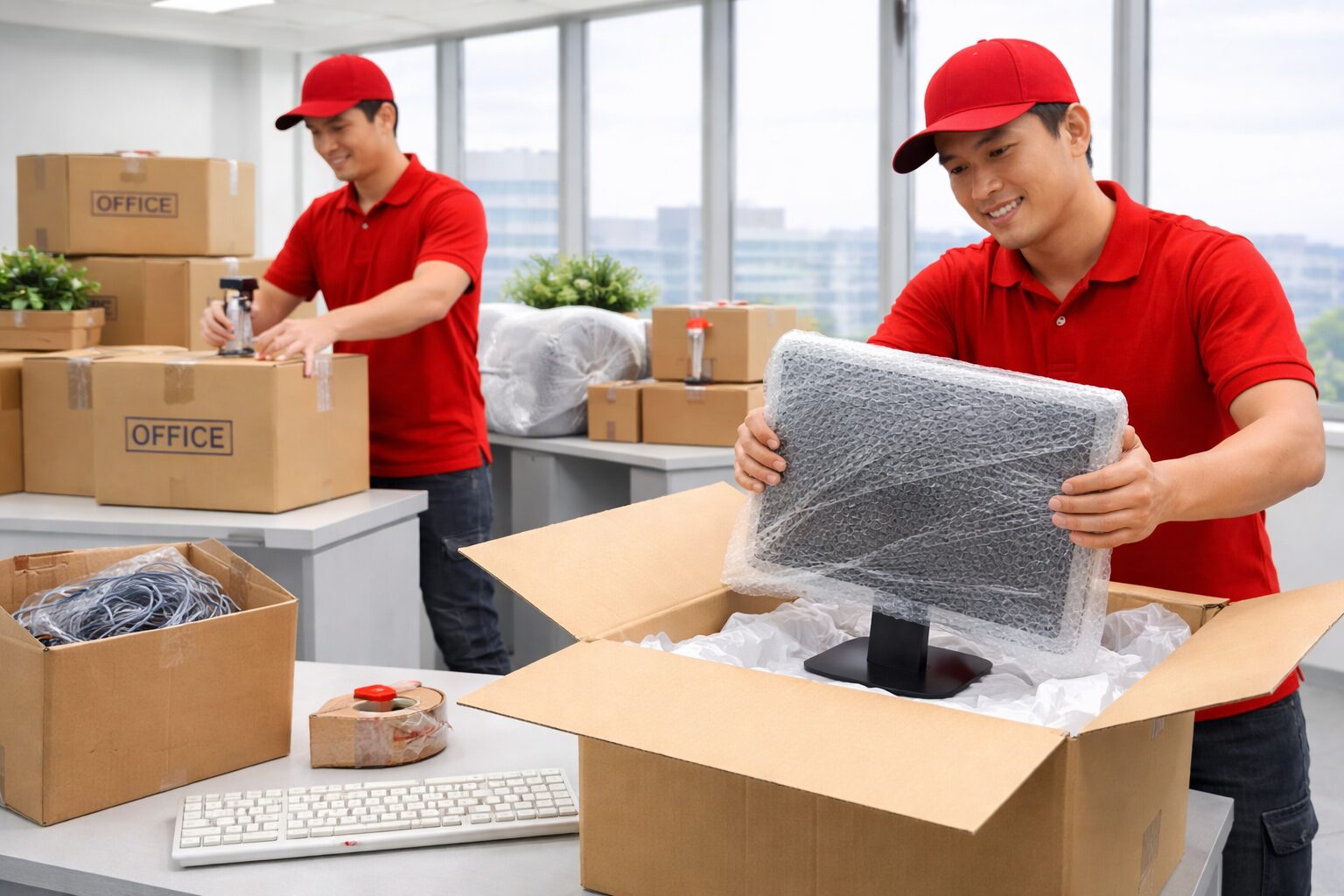 Packing office computers and equipment for relocation